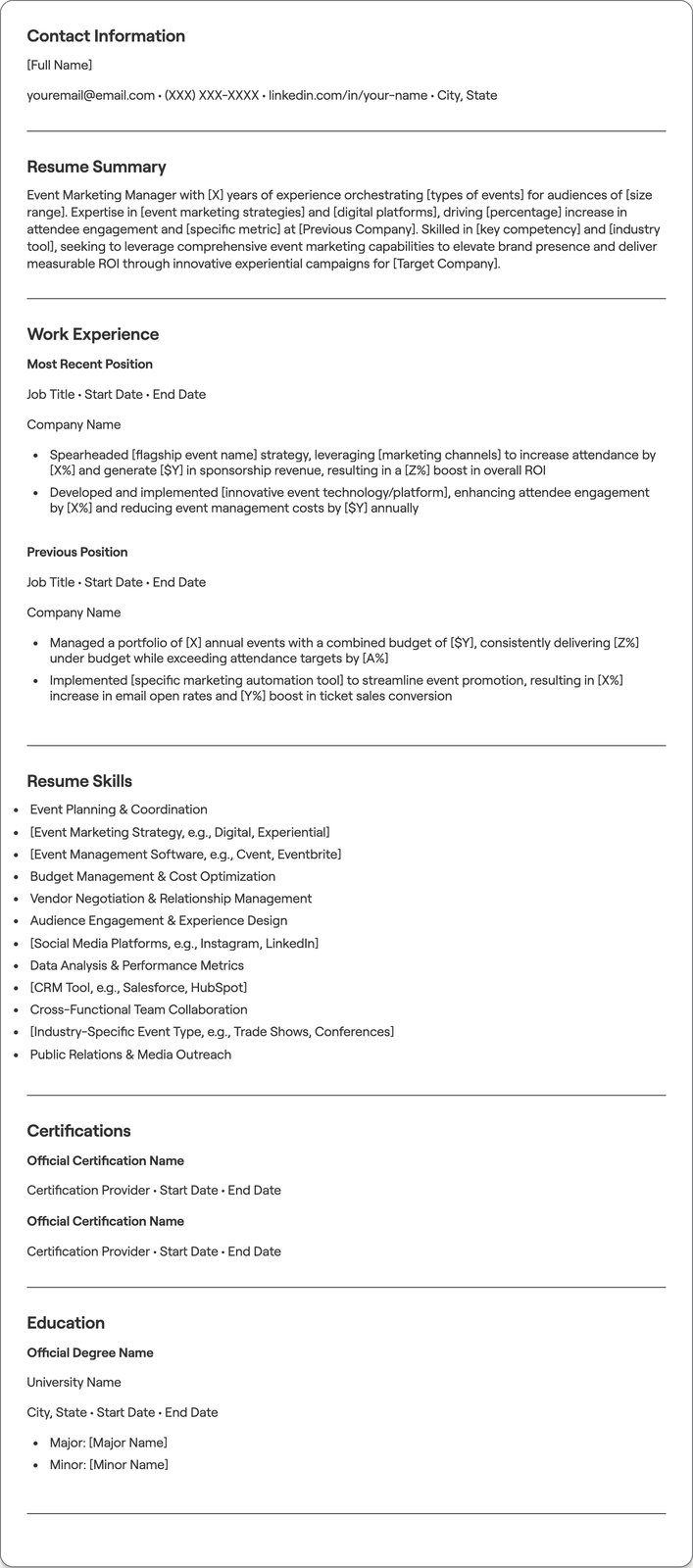 Event Marketing Manager resume example