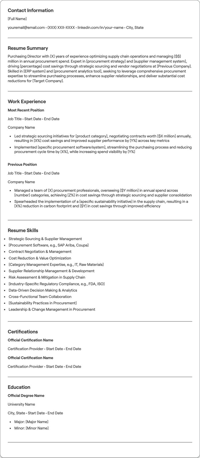 Purchasing Director resume example