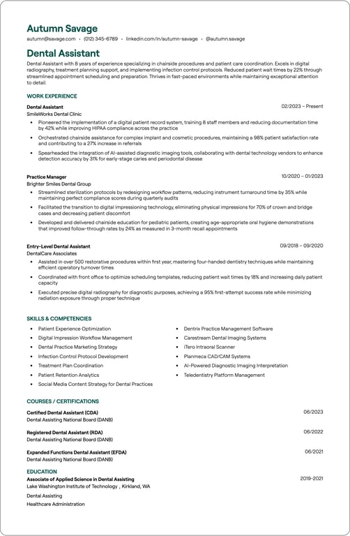 Dental Assistant resume example