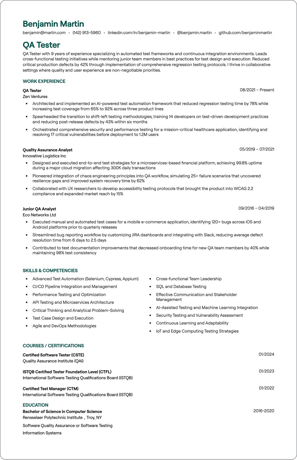 Game Tester resume example