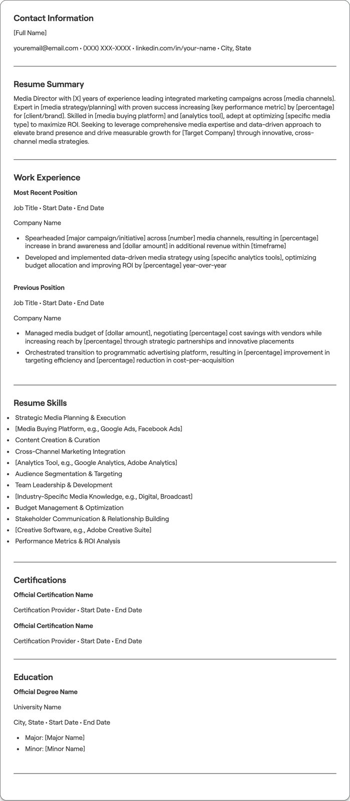 Media Director resume example