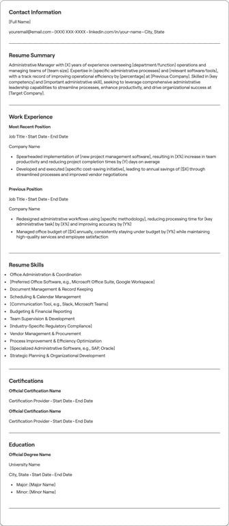 Administrative Manager resume example