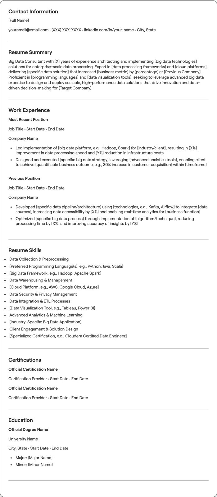 Big Data Consultant resume example
