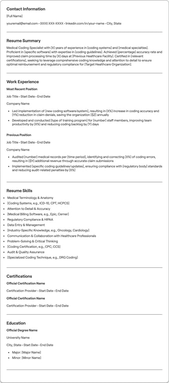 Medical Coding Specialist resume example