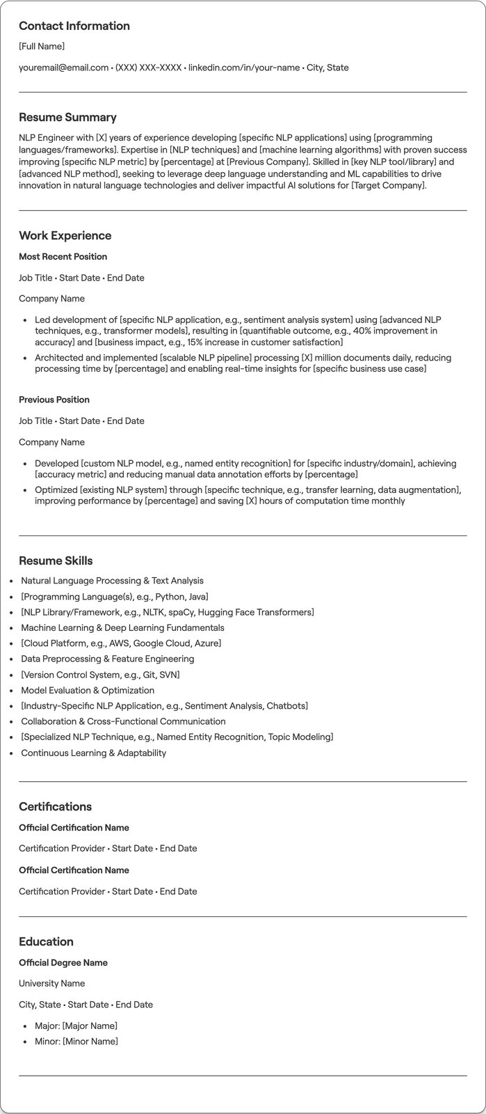 NLP Engineer resume example