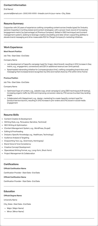 Copywriter resume example