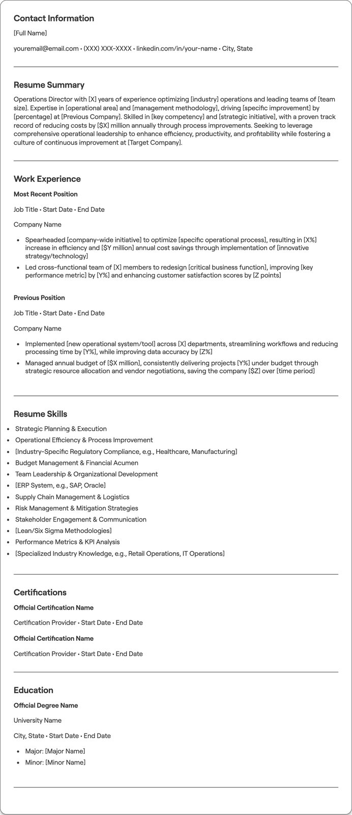 Operations Director resume example