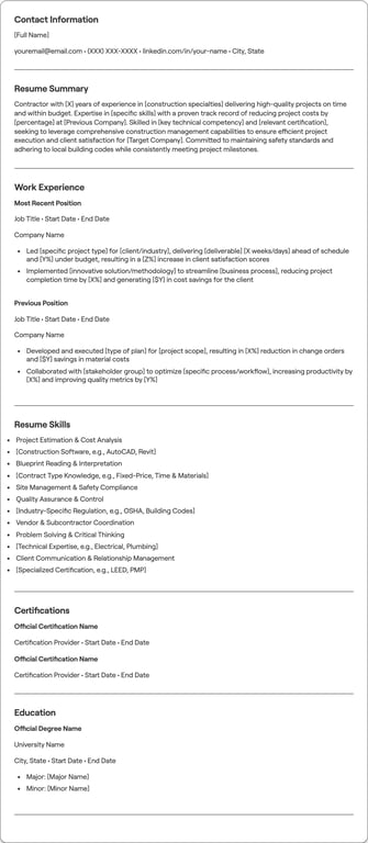 Contractor resume example
