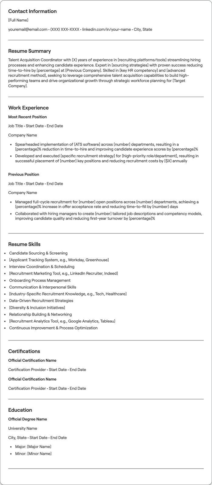 Talent Acquisition Coordinator resume example