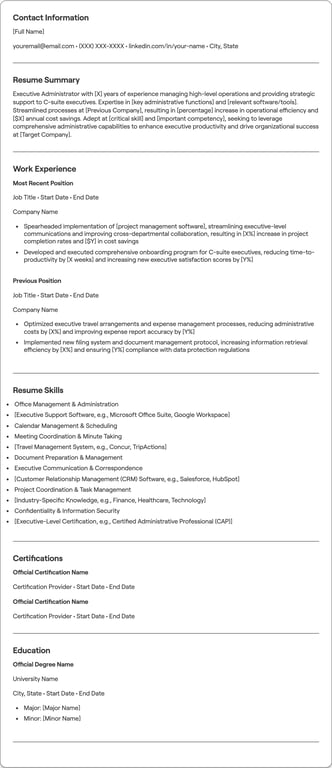 Executive Administrator resume preview