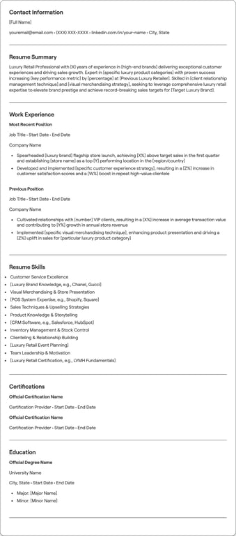 Luxury Retail resume example