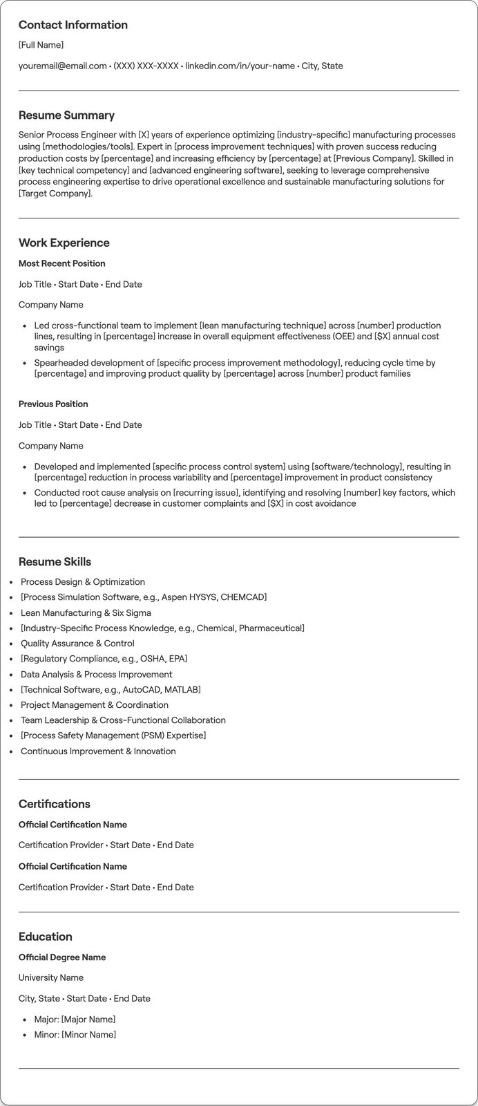 Senior Process Engineer resume example