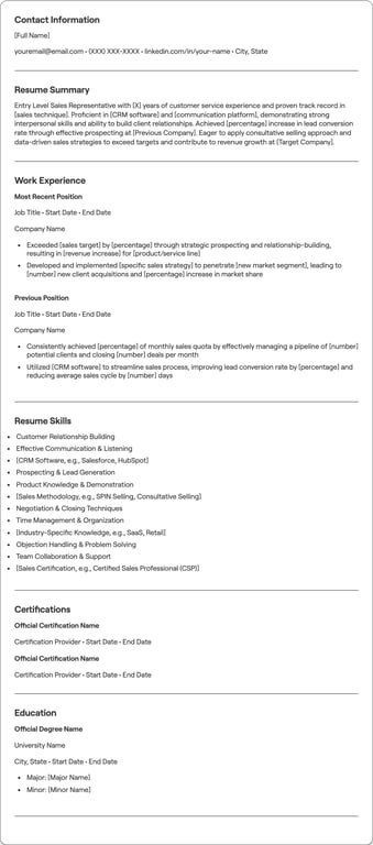 Entry Level Sales Rep resume example