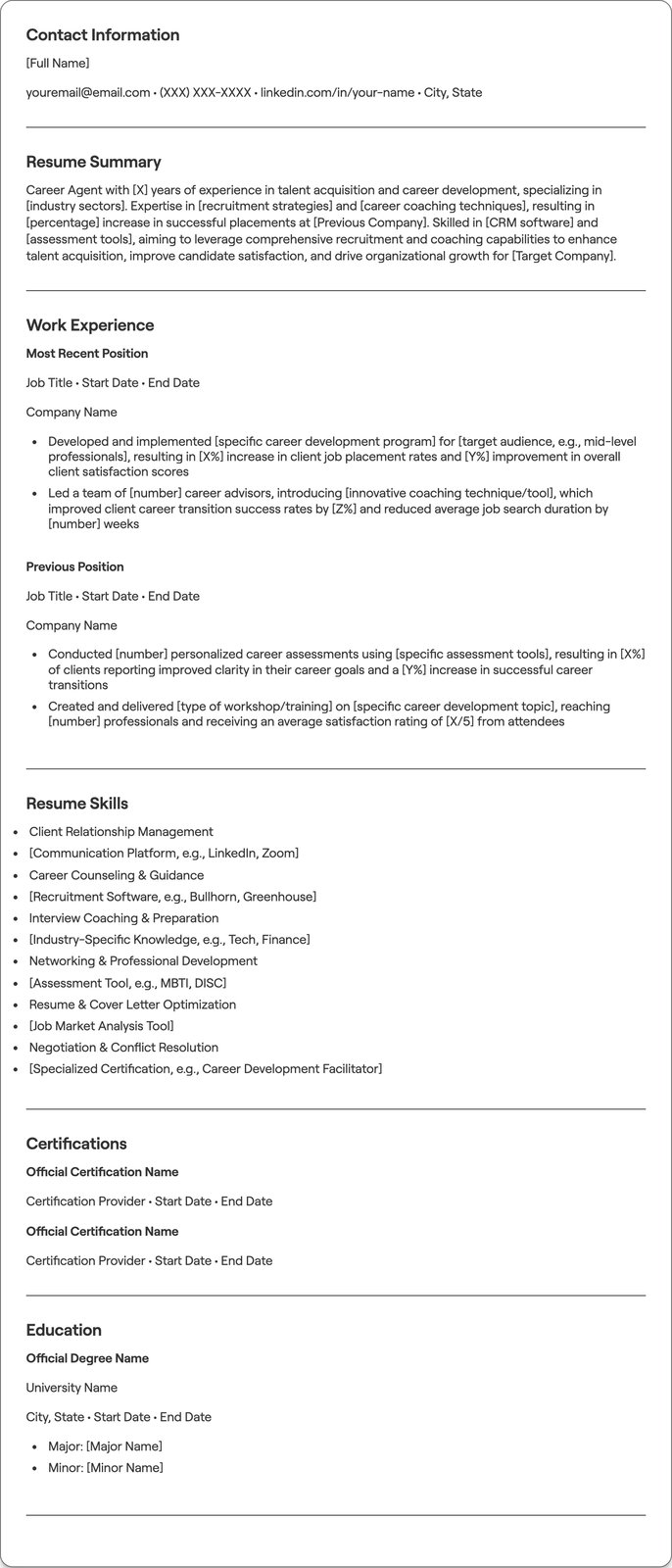 Career Agent resume example