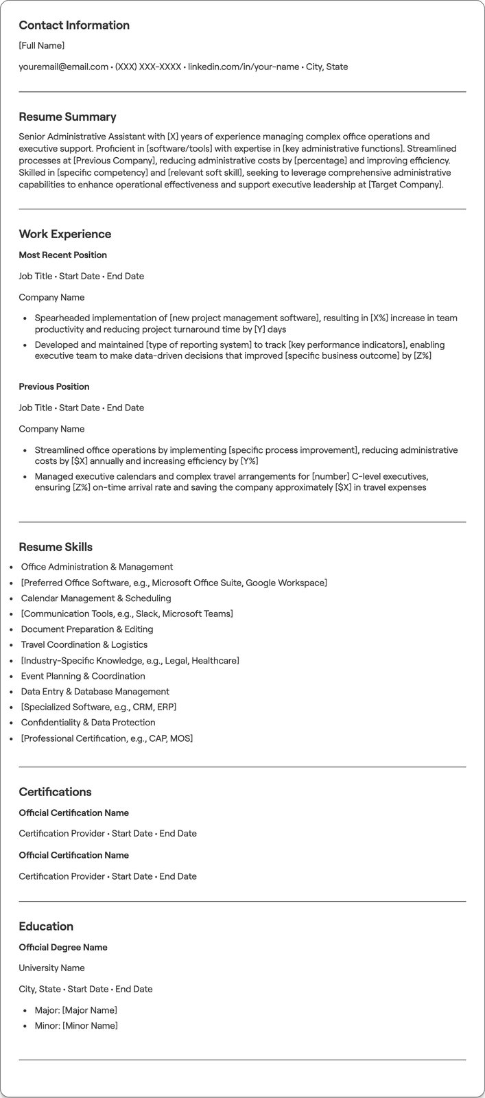 Senior Administrative Assistant resume example