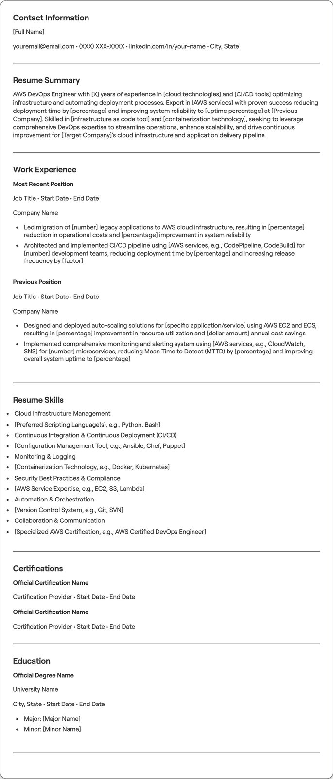 AWS DevOps Engineer resume example