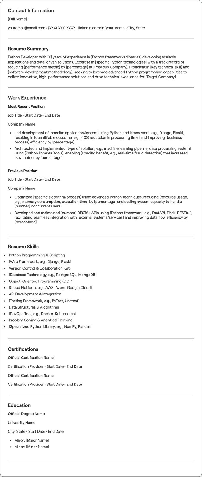 Python Developer resume example