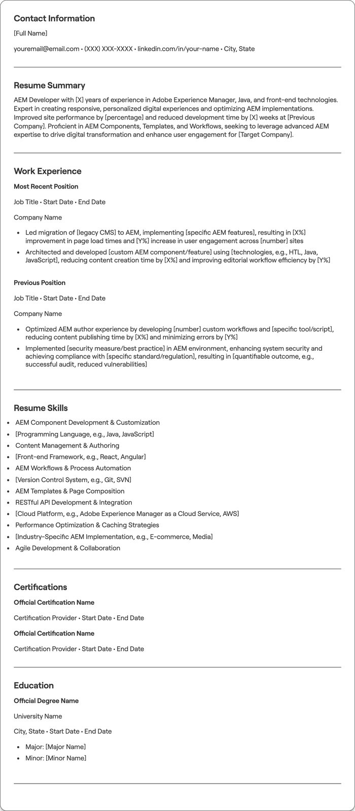 AEM Developer resume example