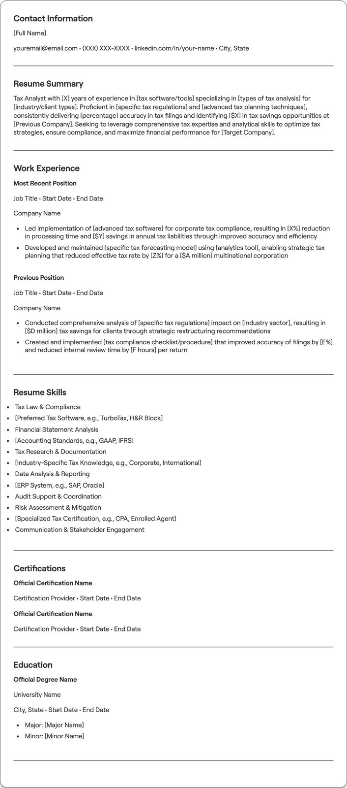 Tax Analyst resume example
