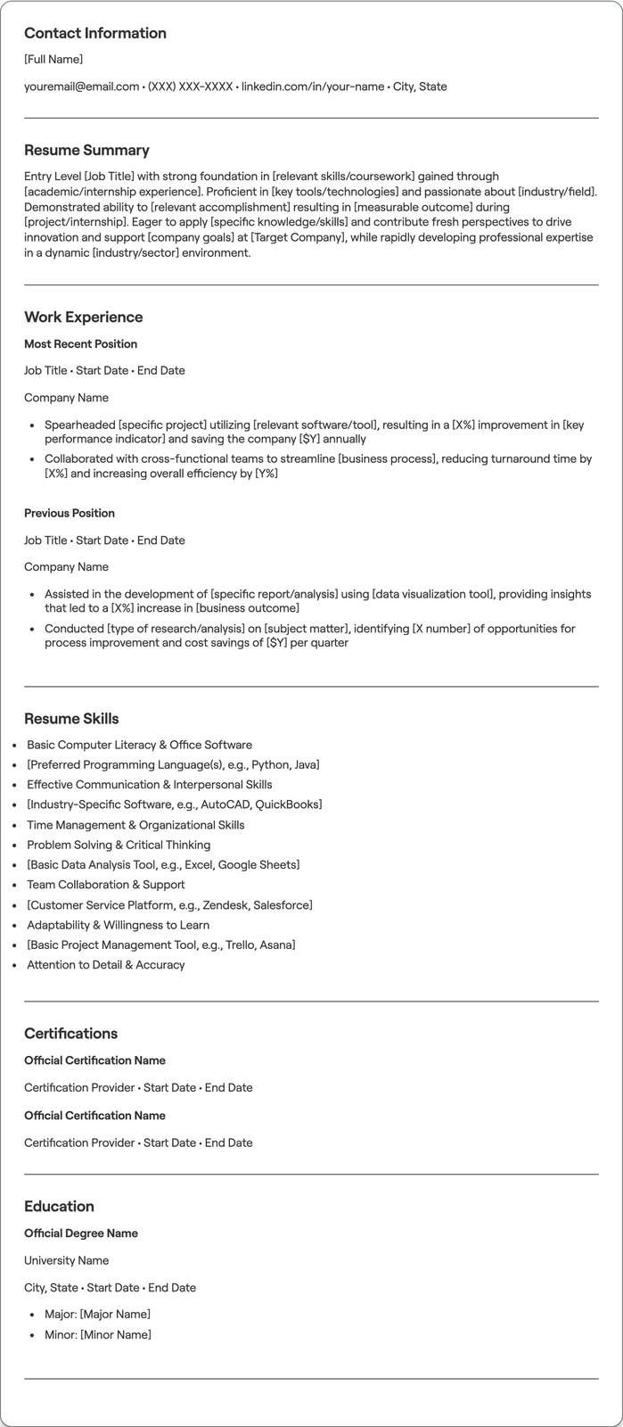 Entry Level resume example