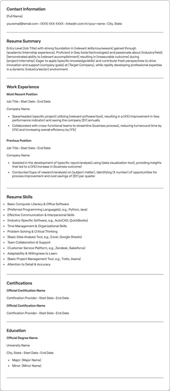 Entry Level resume preview