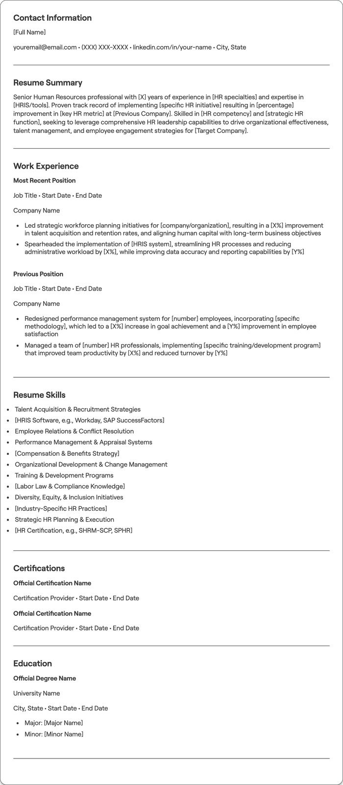 Senior Human Resources resume example