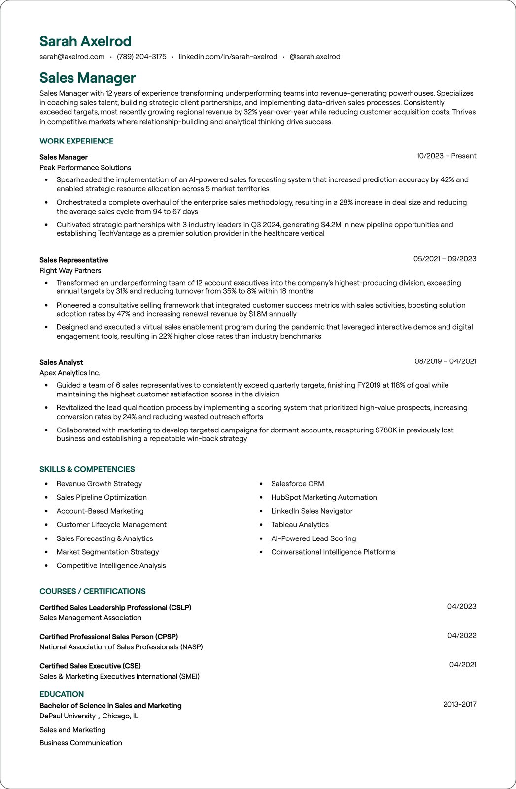 Territory Sales Manager resume example