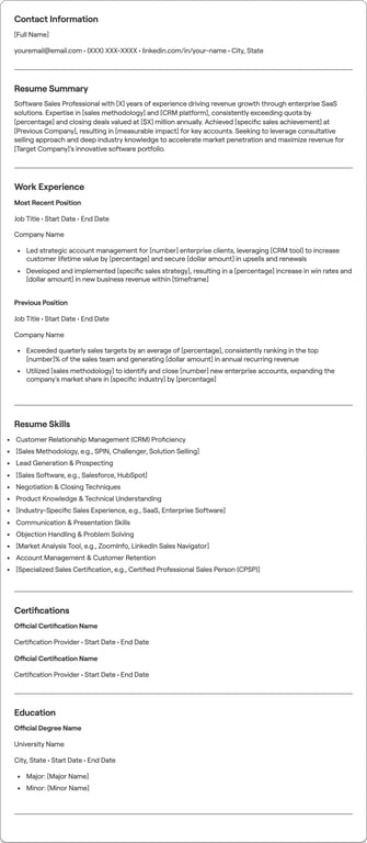 Software Sales resume preview