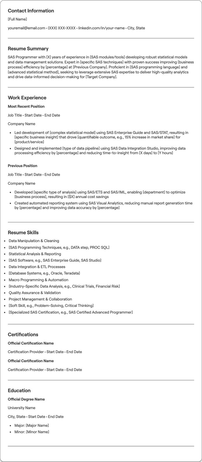SAS Programmer resume example