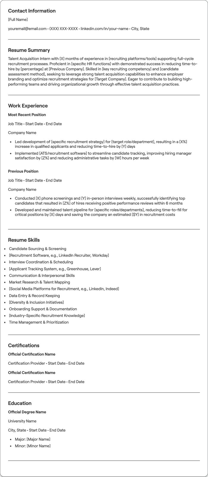 Talent Acquisition Intern resume example