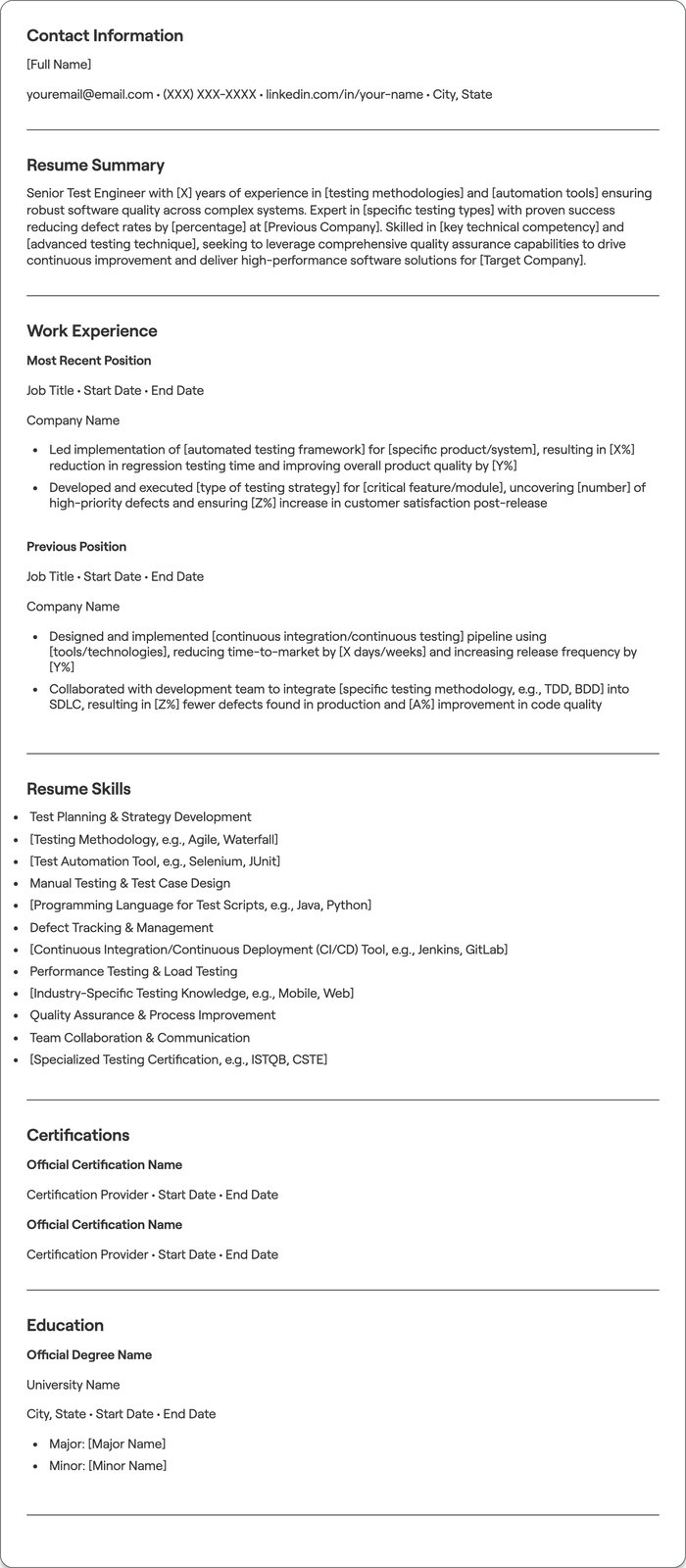Senior Test Engineer resume example