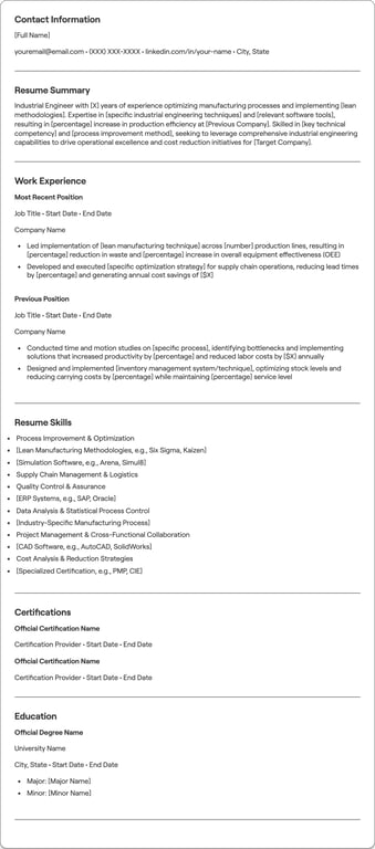 Industrial Engineer resume example