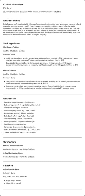 Data Governance resume example