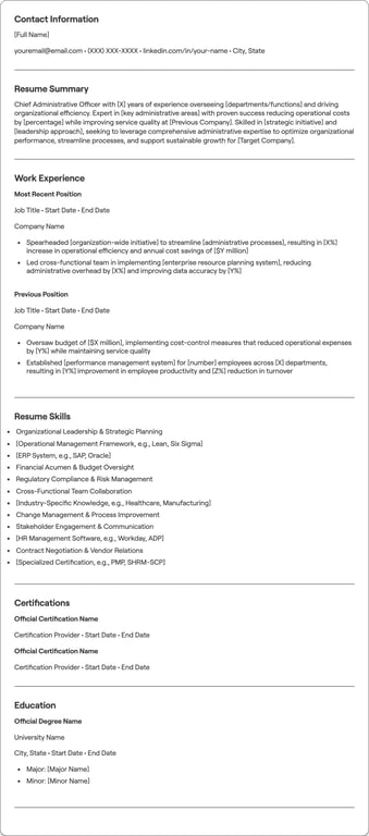 Chief Administrative Officer resume example