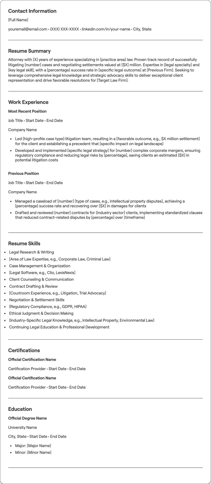 Attorney resume example