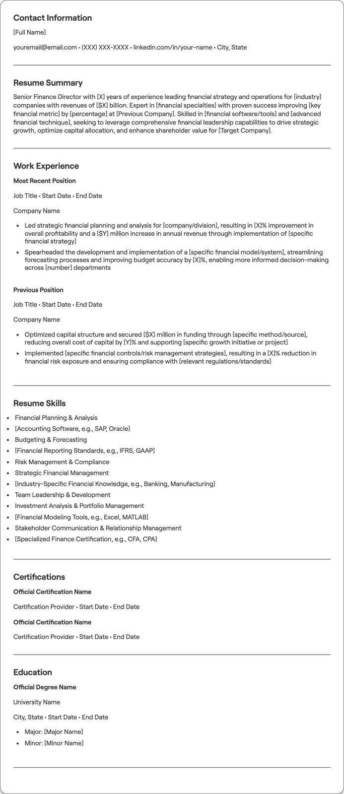 Senior Finance Director resume example