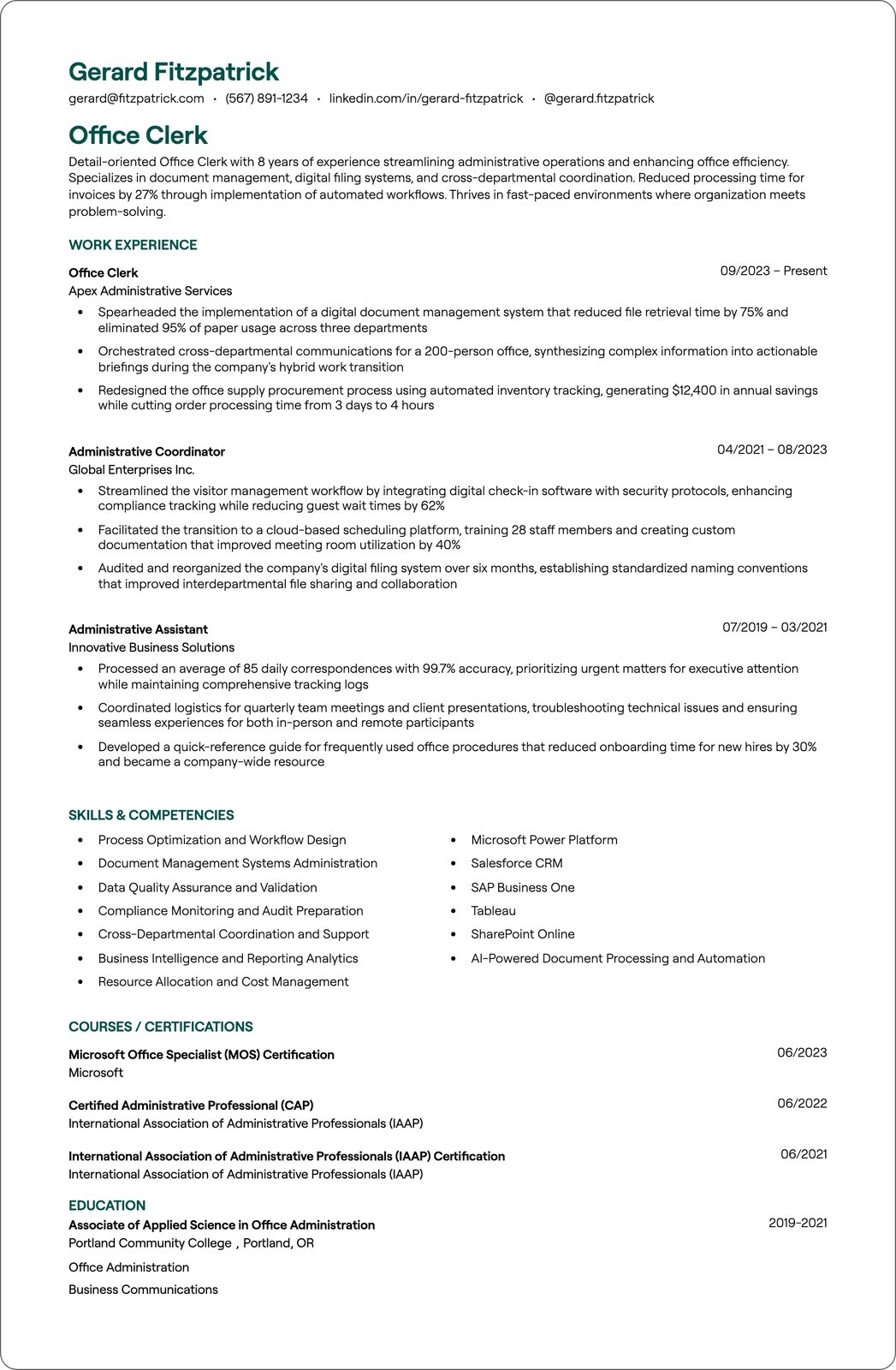 Office Clerk resume example