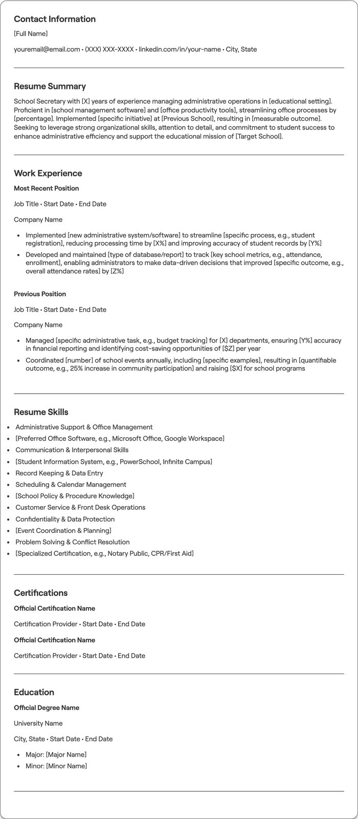 School Secretary resume example
