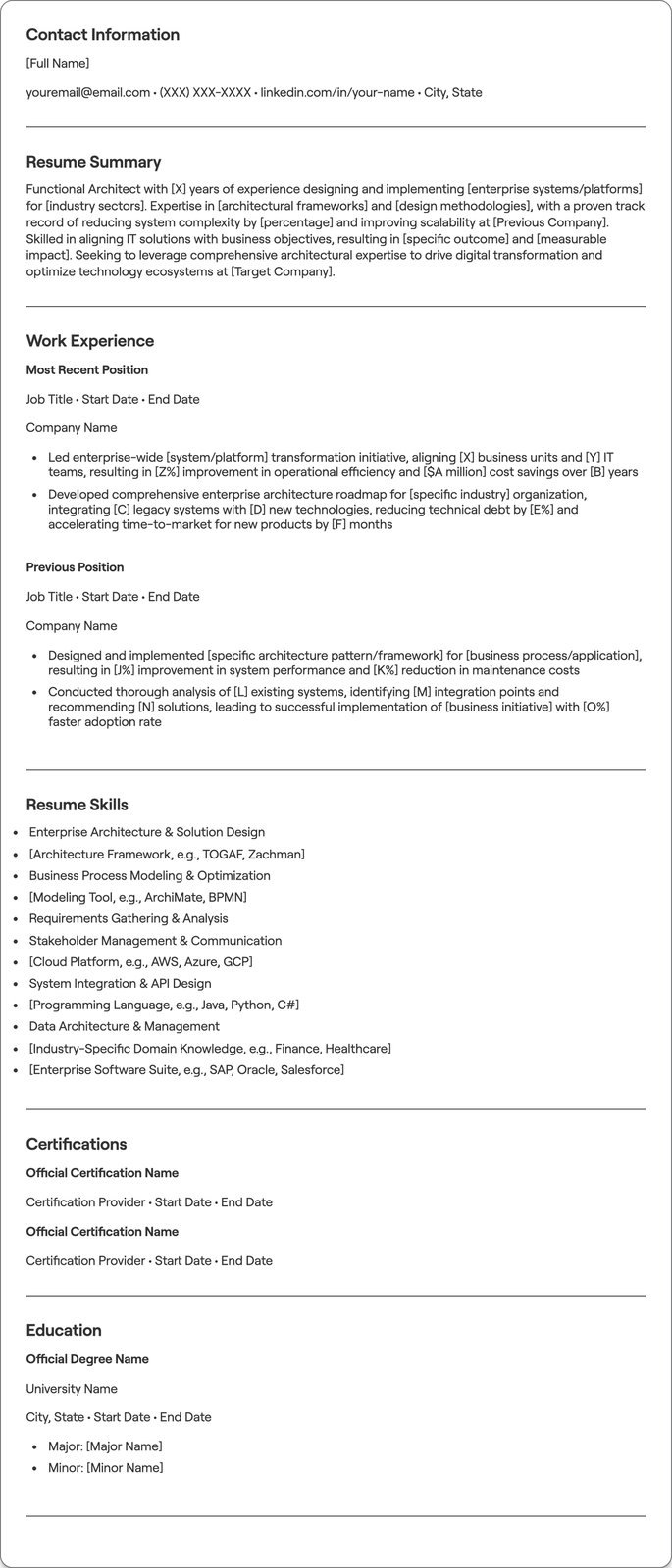 Functional Architect resume example