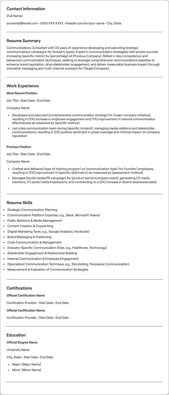 Communications Consultant resume example
