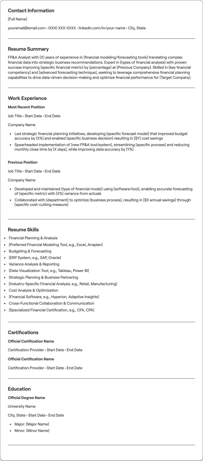 FP&A Analyst resume example