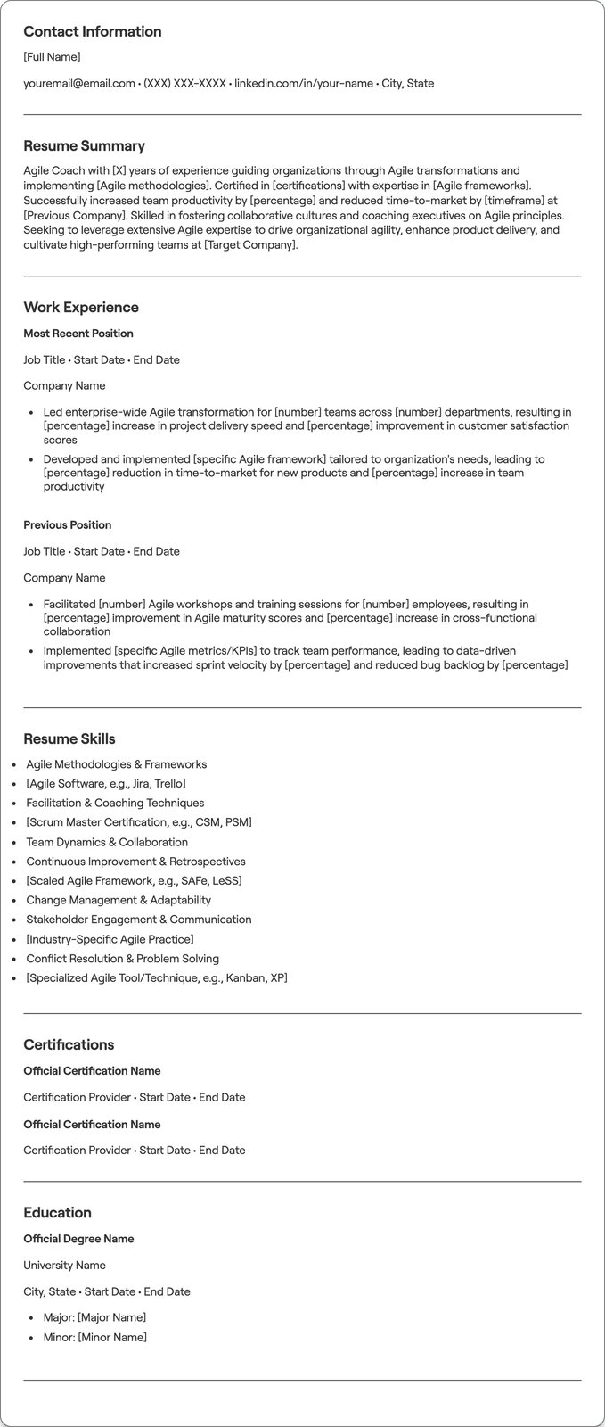Agile Coach resume example
