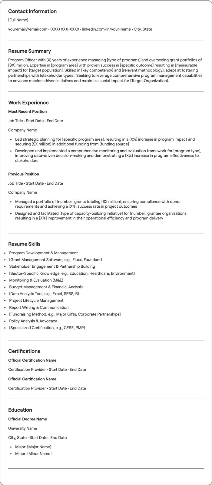Program Officer resume example