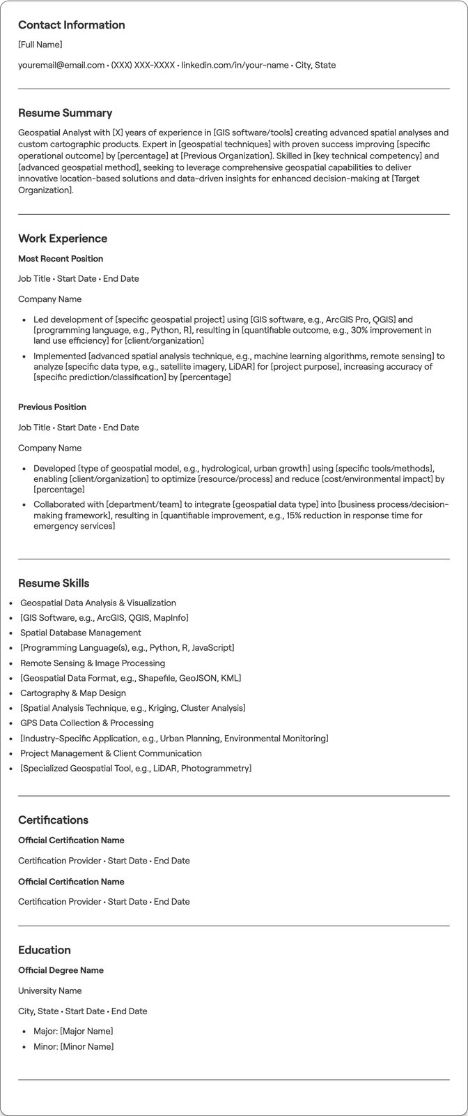 Geospatial Analyst resume example