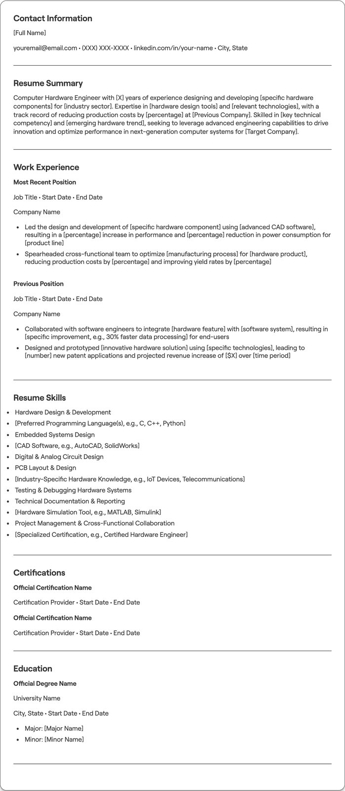 Computer Hardware Engineer resume example