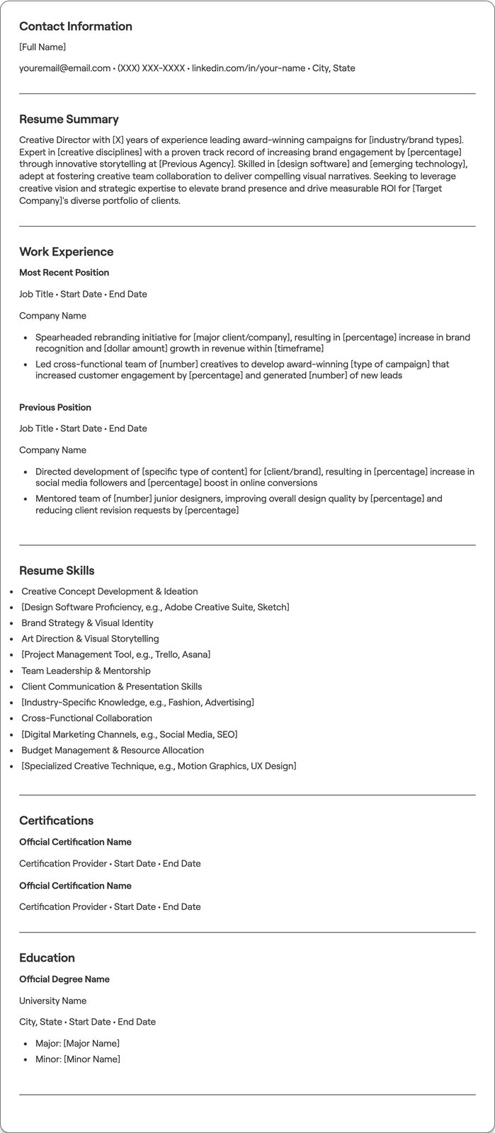 Creative Director resume example