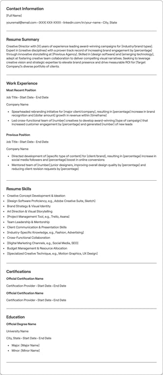 Creative Director resume example