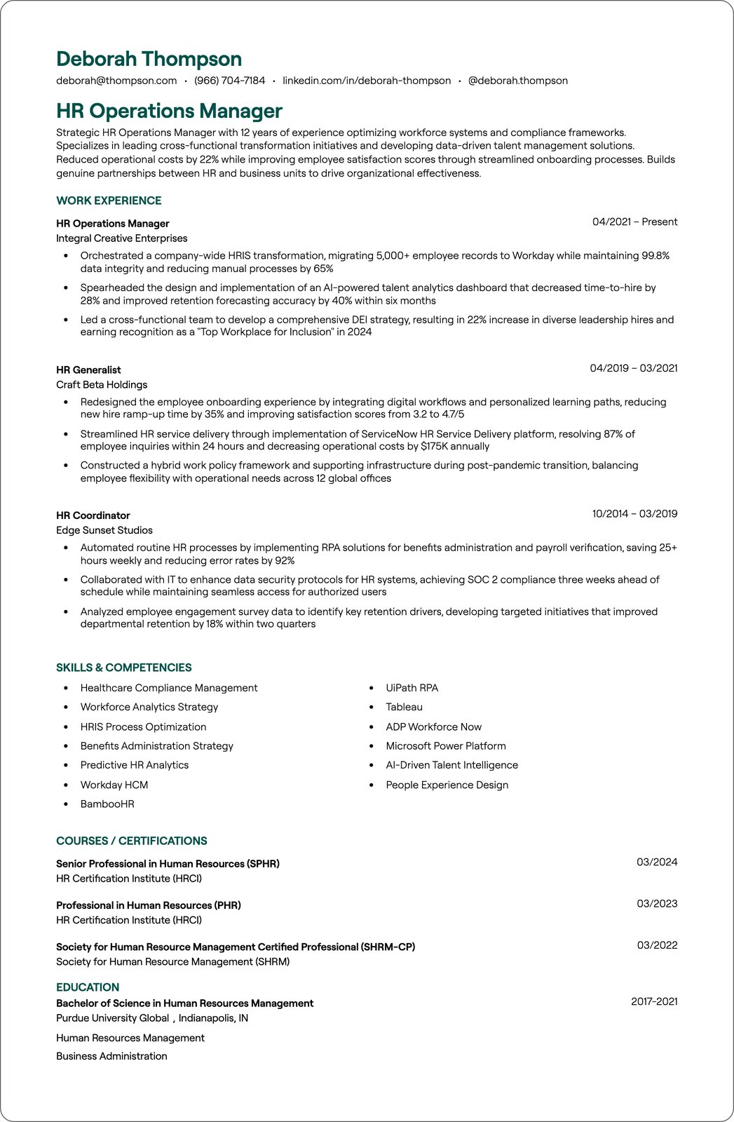 Human Capital Analyst resume example