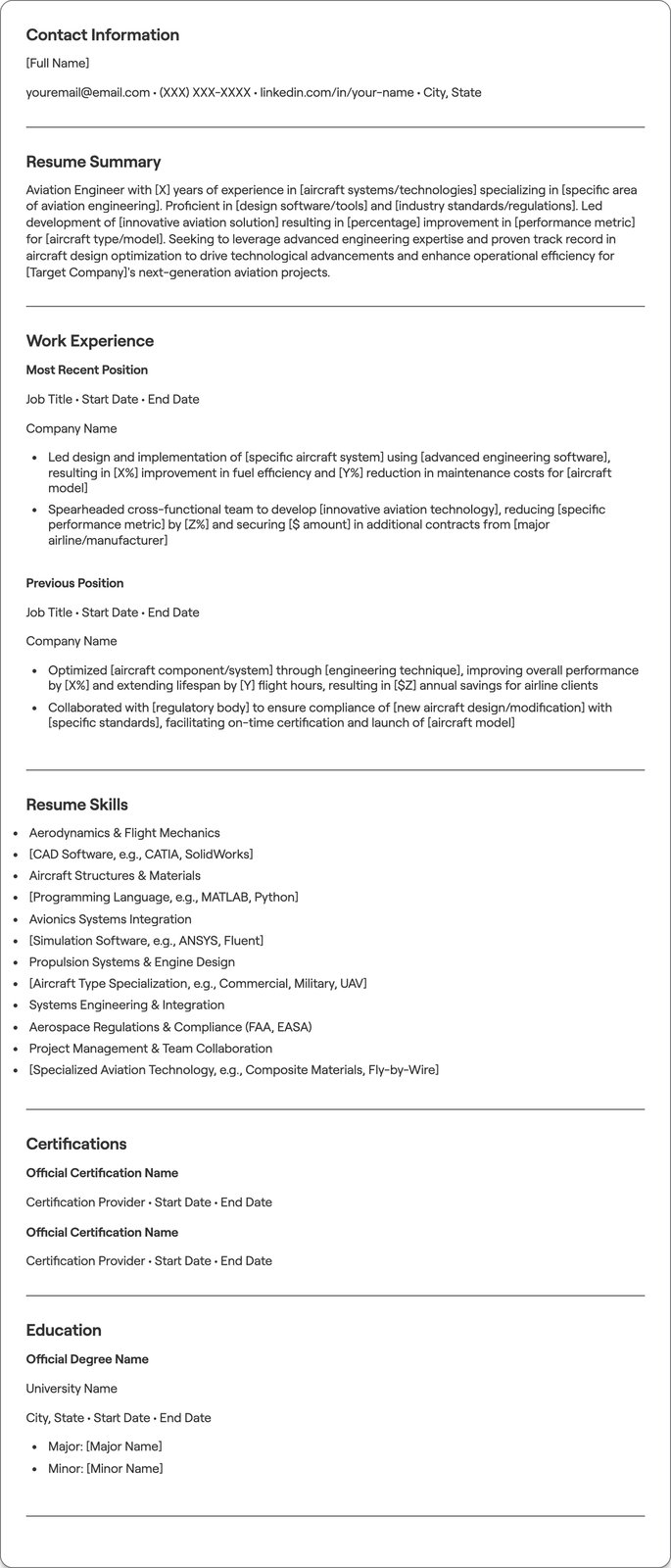 Aviation Engineer resume example