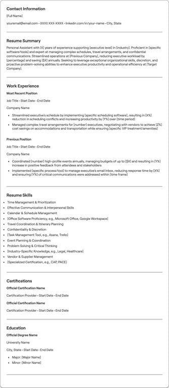 Personal Assistant resume example